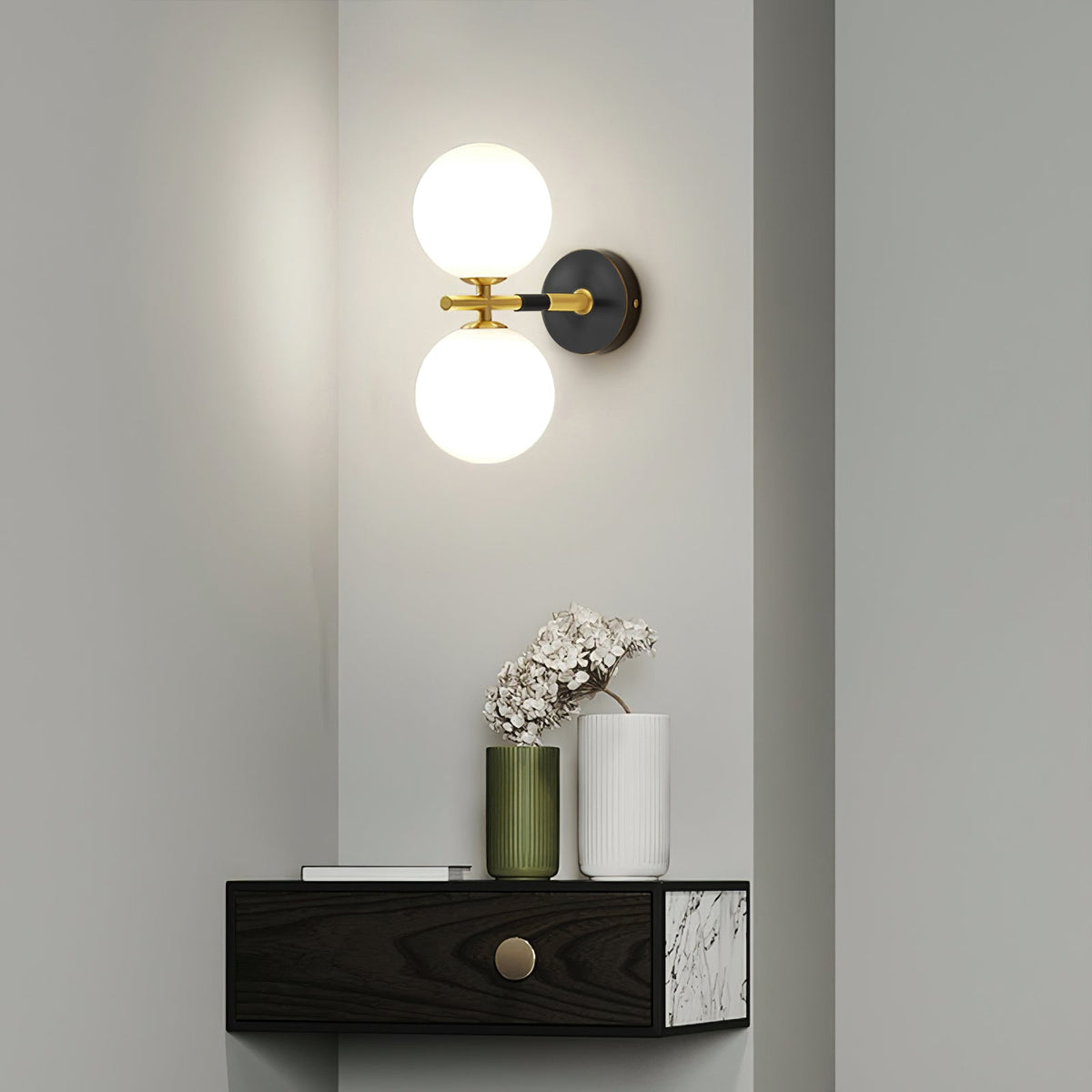 Brass Milk Glass Globe Wall Sconce