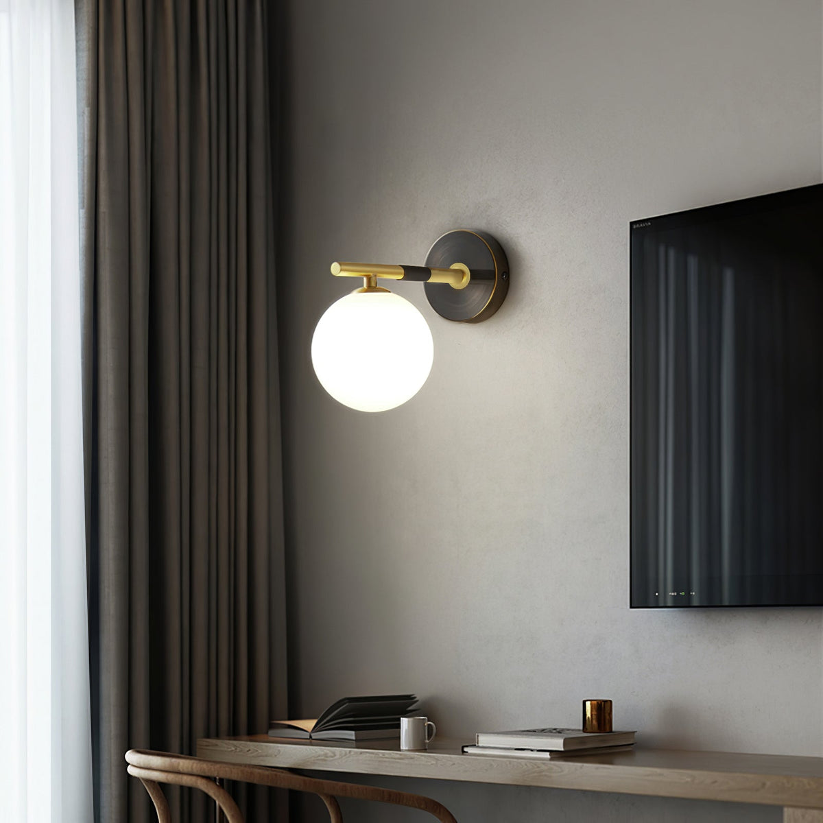 Brass Milk Glass Globe Wall Sconce
