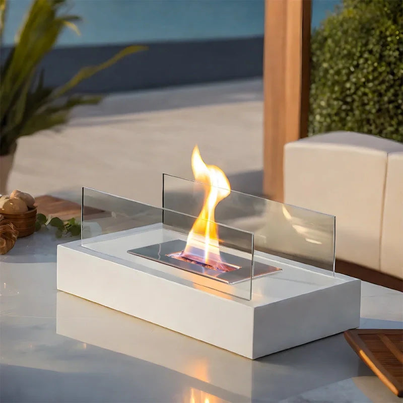 Modern Metal Tabletop Ethanol Fireplace Light Fixture