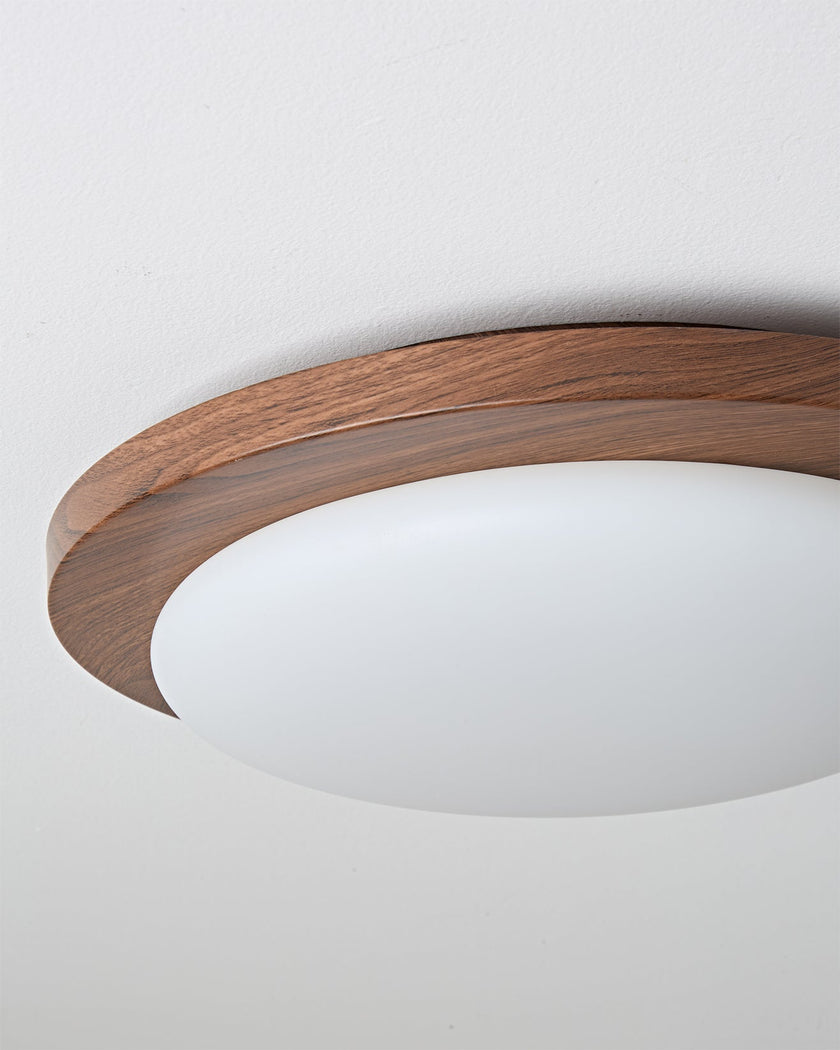 Walnut-Tone Metal Dome Flush Mount Light