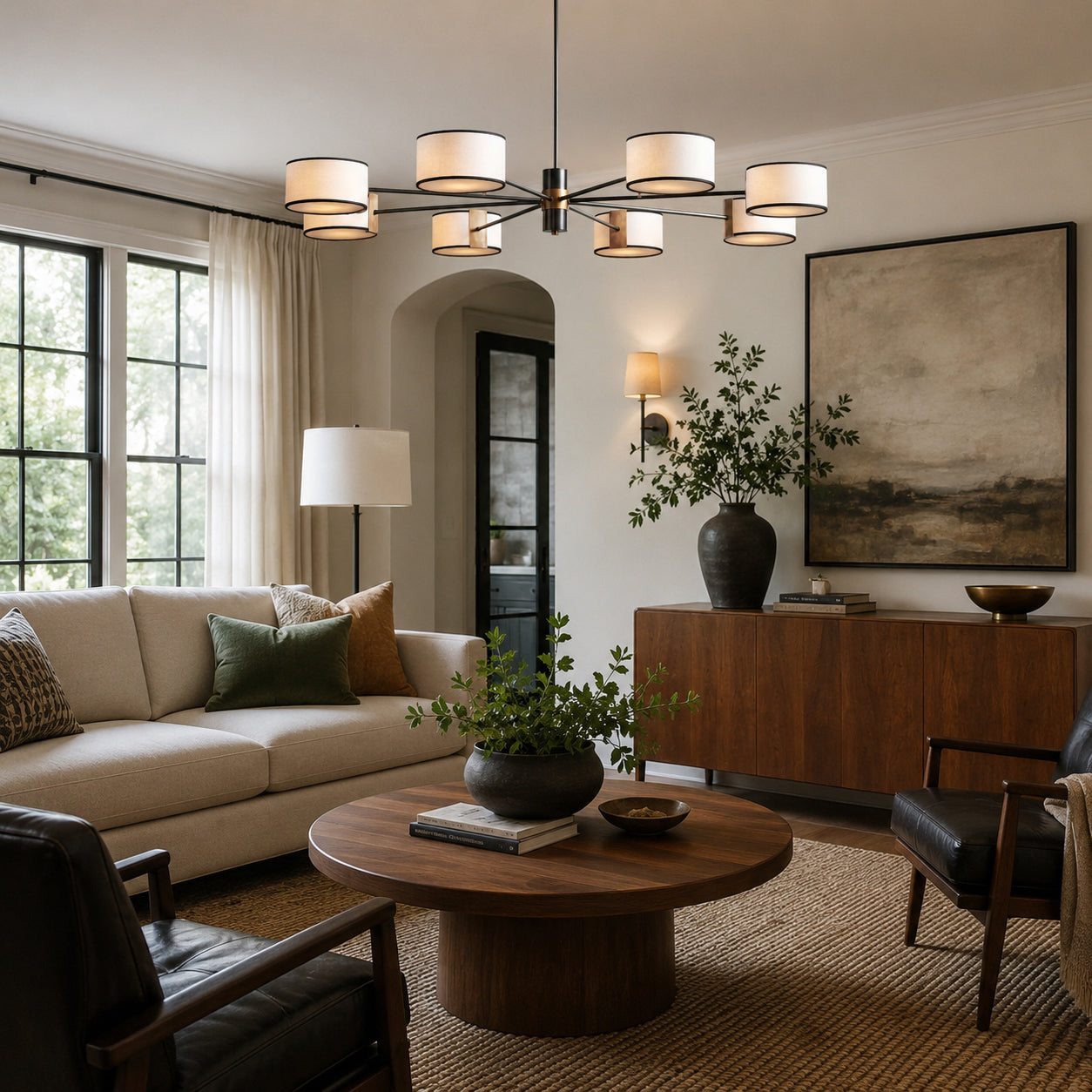 Calvrane Brass Multi-Arm Drum Chandelier