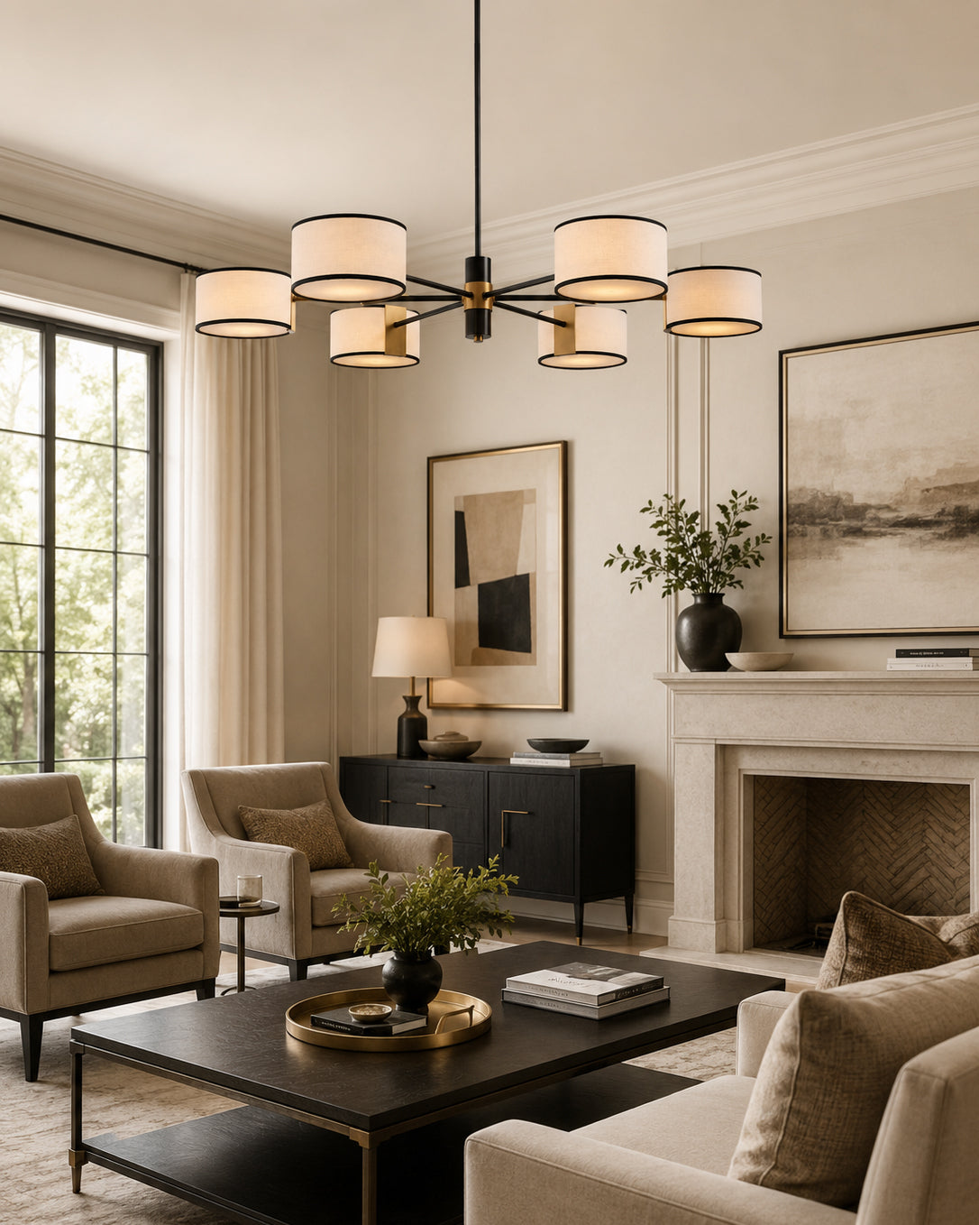 Calvrane Brass Multi-Arm Drum Chandelier