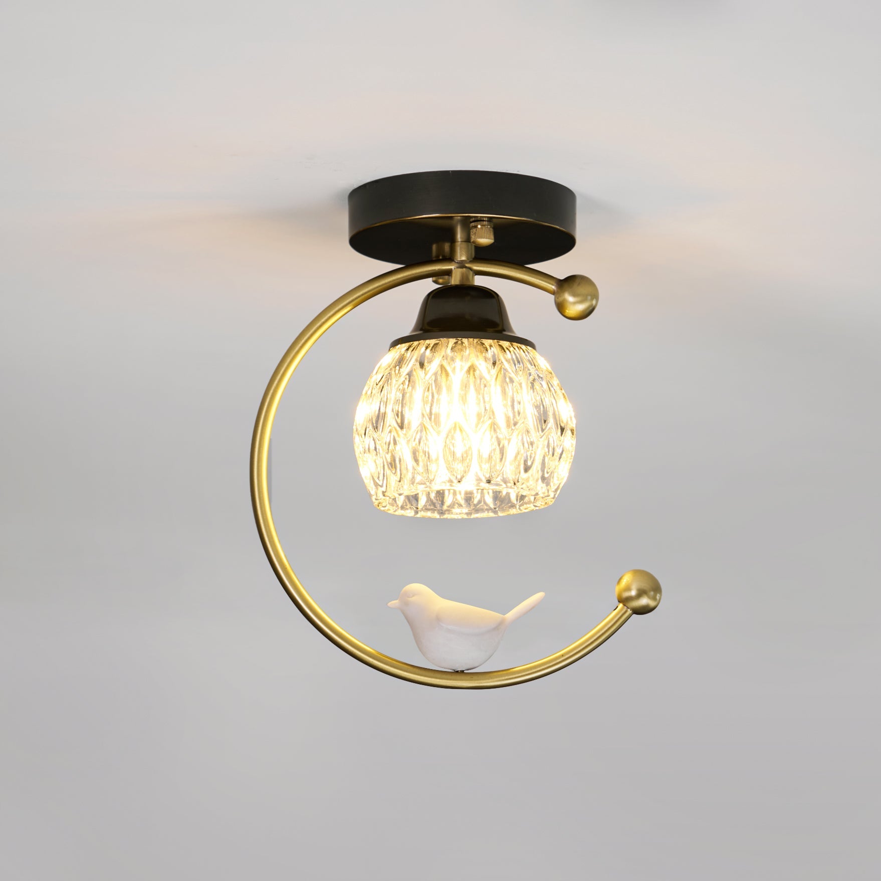 Brass Art Deco Ceramic Bird Ceiling Lamp