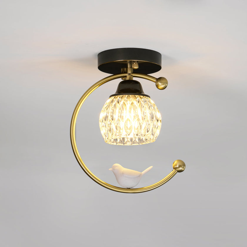 Brass Art Deco Ceramic Bird Ceiling Lamp
