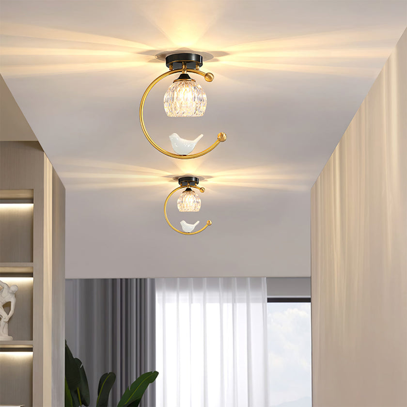 Brass Art Deco Ceramic Bird Ceiling Lamp