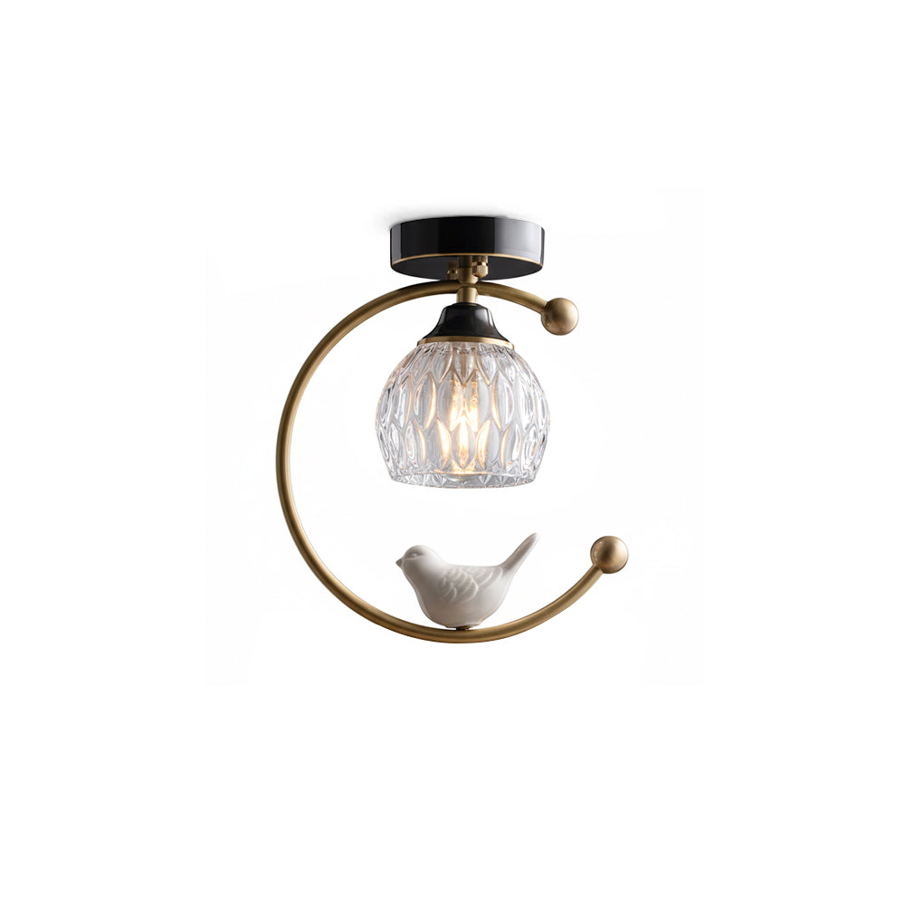 Brass Art Deco Ceramic Bird Ceiling Lamp