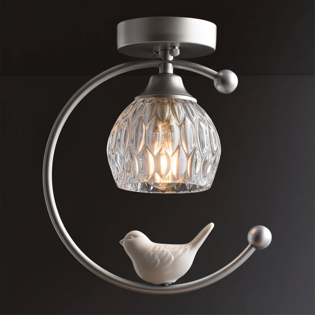 Brass Art Deco Ceramic Bird Ceiling Lamp