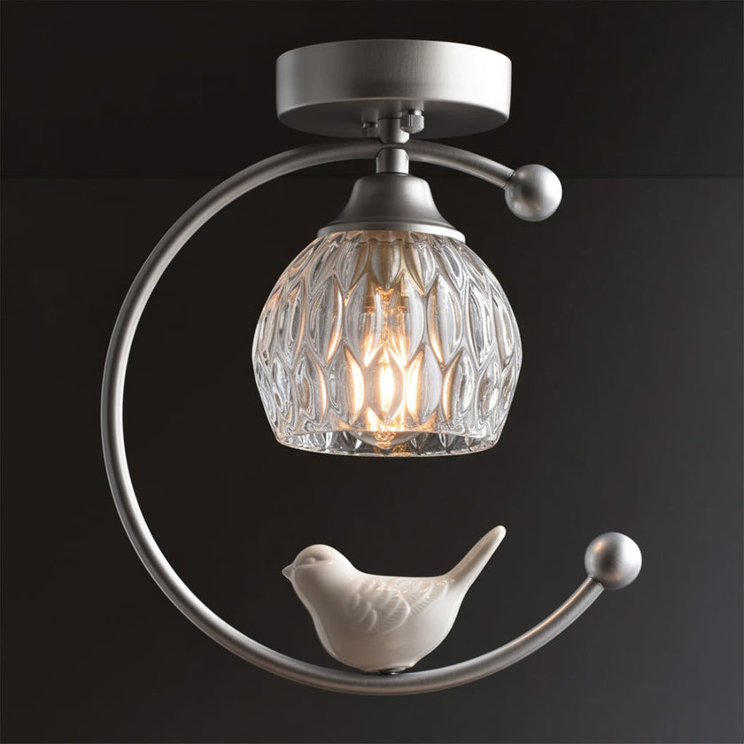 Brass Art Deco Ceramic Bird Ceiling Lamp