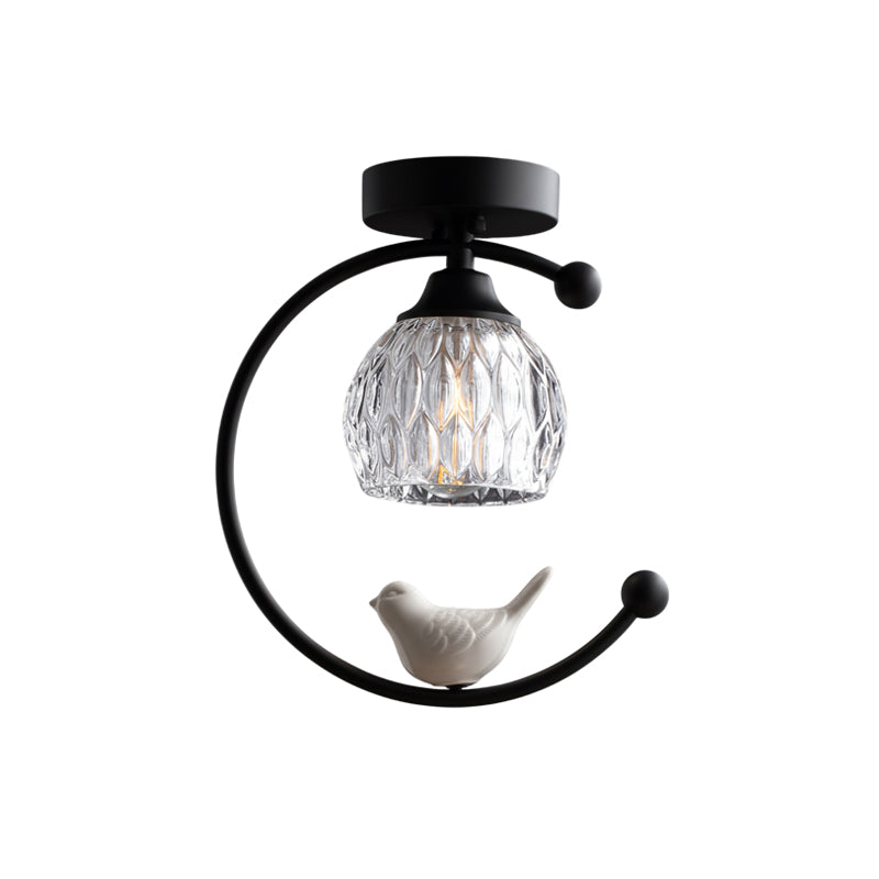 Brass Art Deco Ceramic Bird Ceiling Lamp