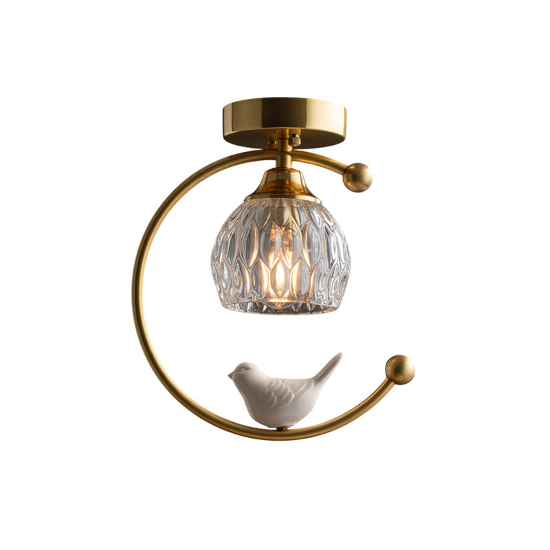 Brass Art Deco Ceramic Bird Ceiling Lamp