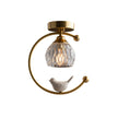 Brass Art Deco Ceramic Bird Ceiling Lamp