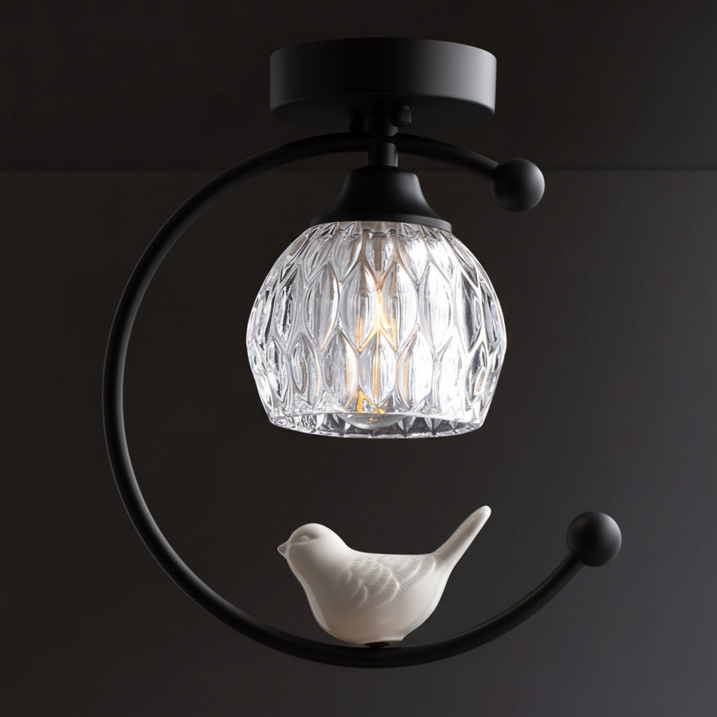 Brass Art Deco Ceramic Bird Ceiling Lamp