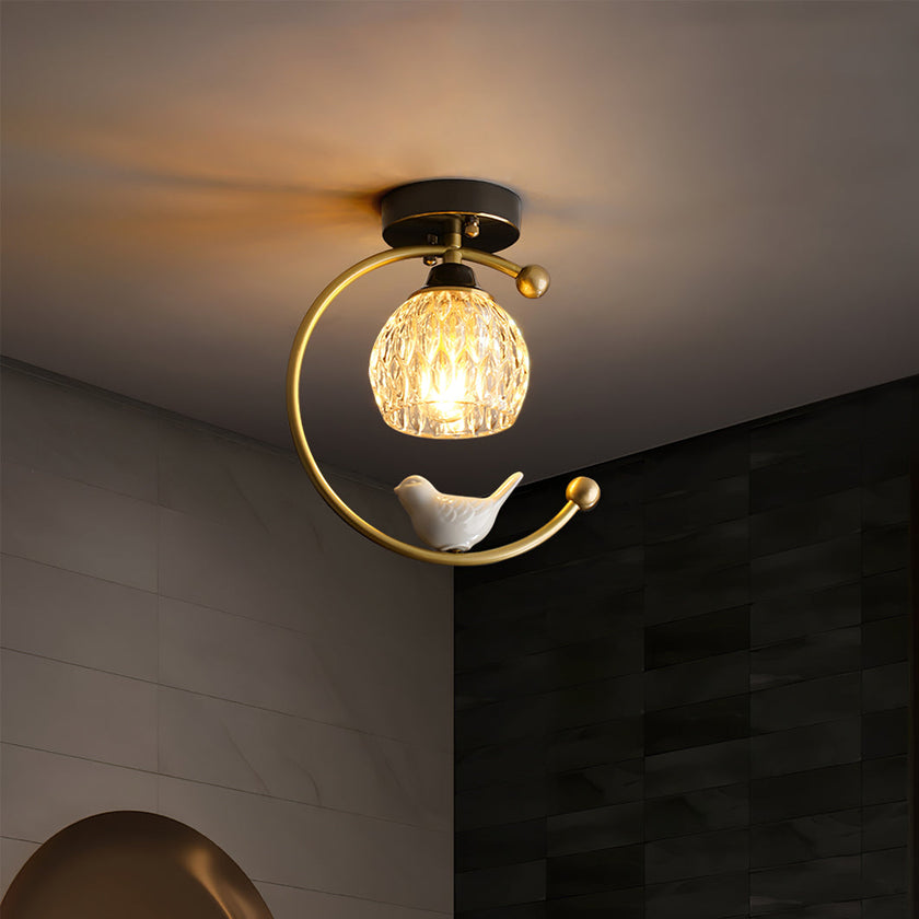 Brass Art Deco Ceramic Bird Ceiling Lamp