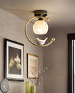 Brass Art Deco Ceramic Bird Ceiling Lamp