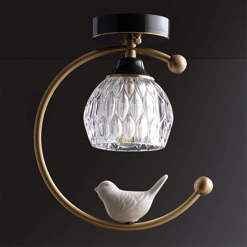 Brass Art Deco Ceramic Bird Ceiling Lamp