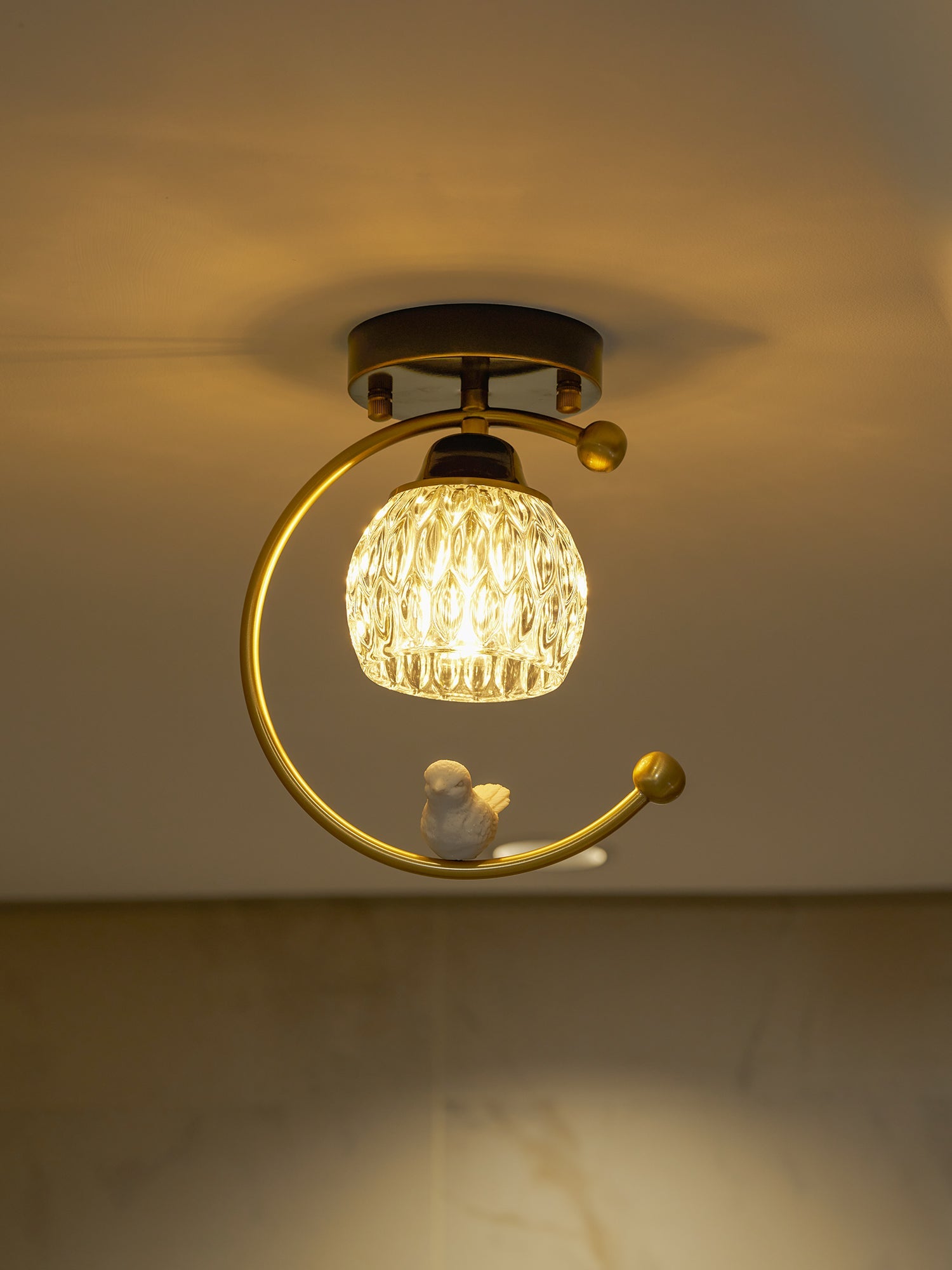 Brass Art Deco Ceramic Bird Ceiling Lamp