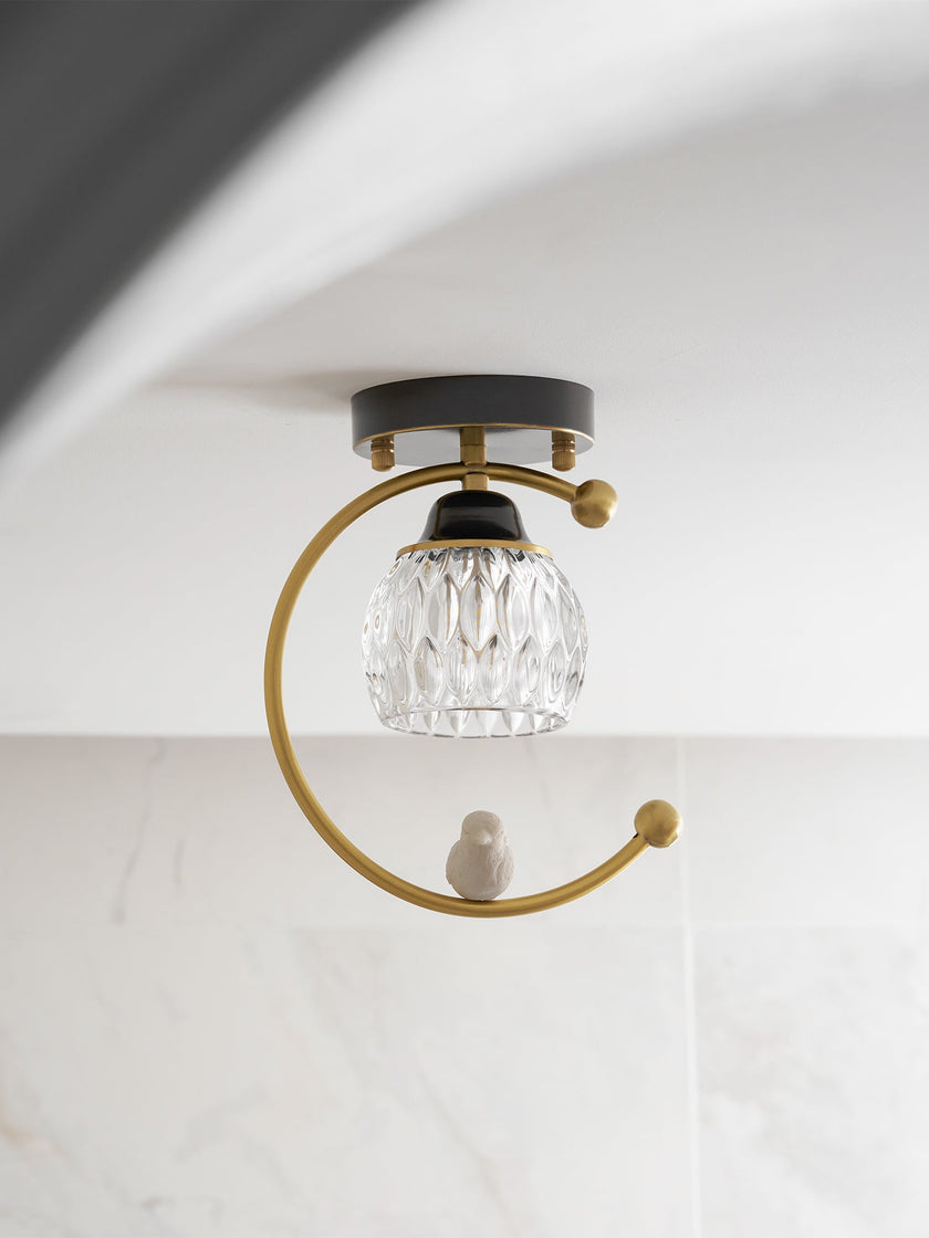 Brass Art Deco Ceramic Bird Ceiling Lamp