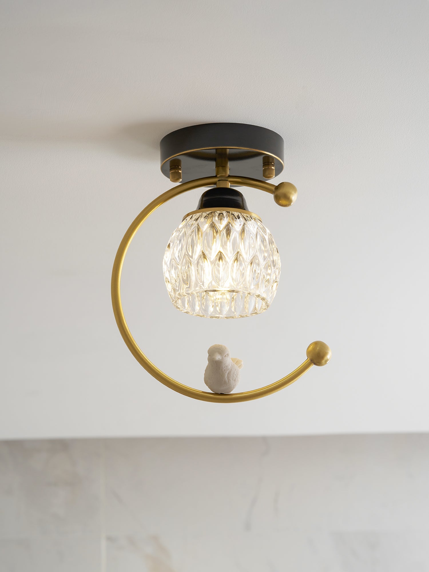 Brass Art Deco Ceramic Bird Ceiling Lamp