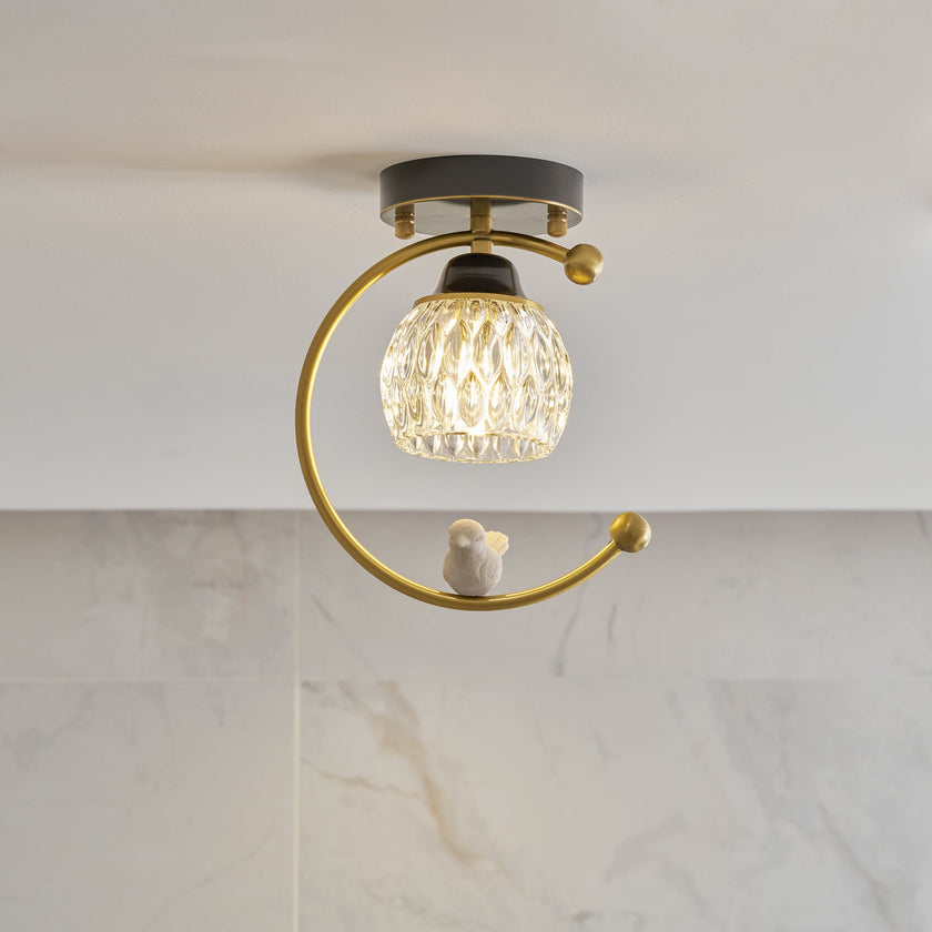 Brass Art Deco Ceramic Bird Ceiling Lamp