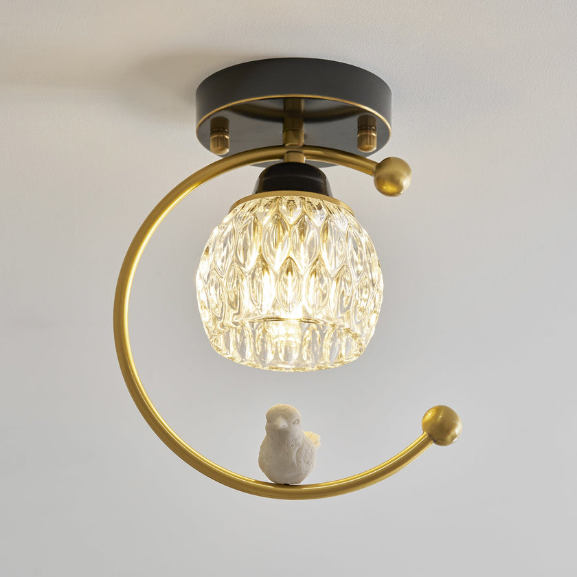 Brass Art Deco Ceramic Bird Ceiling Lamp