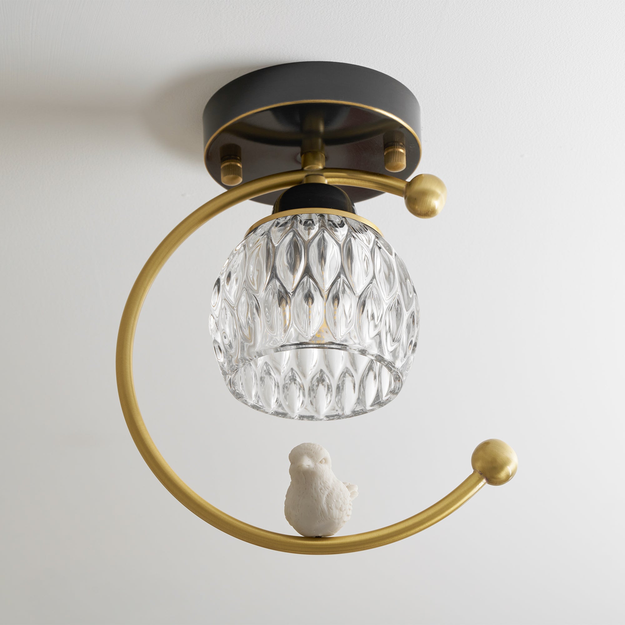 Brass Art Deco Ceramic Bird Ceiling Lamp