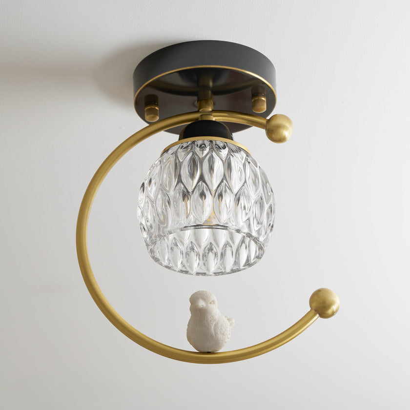 Brass Art Deco Ceramic Bird Ceiling Lamp