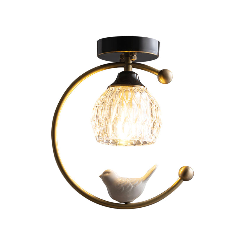 Brass Art Deco Ceramic Bird Ceiling Lamp