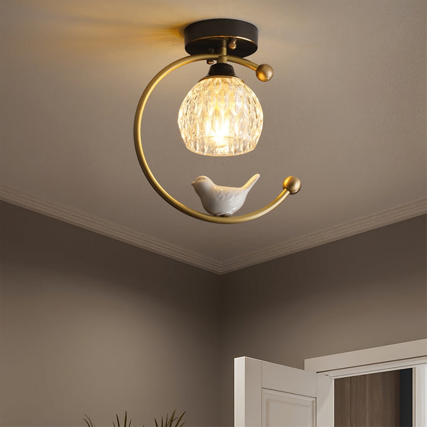Brass Art Deco Ceramic Bird Ceiling Lamp