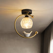 Brass Art Deco Ceramic Bird Ceiling Lamp