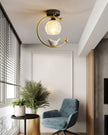 Brass Art Deco Ceramic Bird Ceiling Lamp