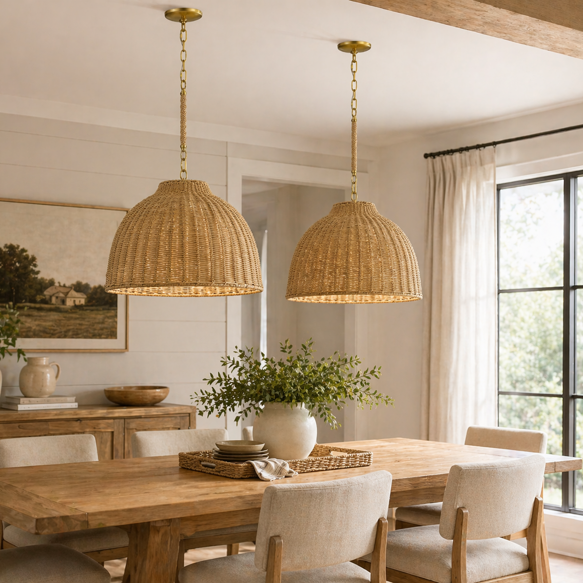 Foundry Modern Farmhouse Rattan Dome Pendant Light (Set of 2)