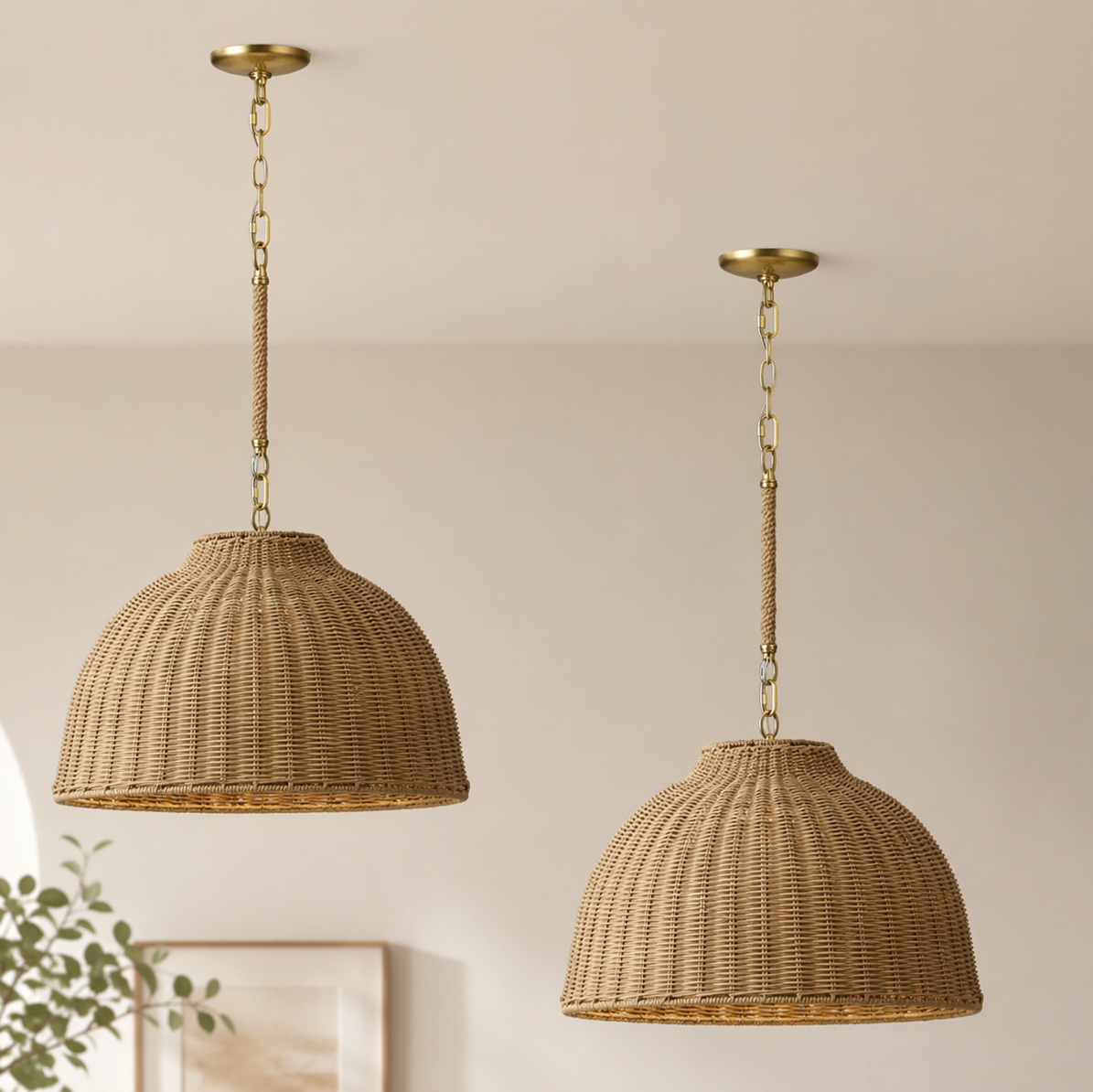 Foundry Modern Farmhouse Rattan Dome Pendant Light (Set of 2)