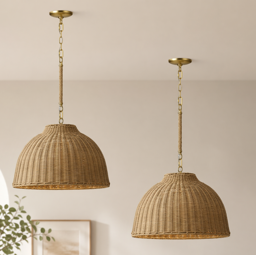Foundry Modern Farmhouse Rattan Dome Pendant Light (Set of 2)