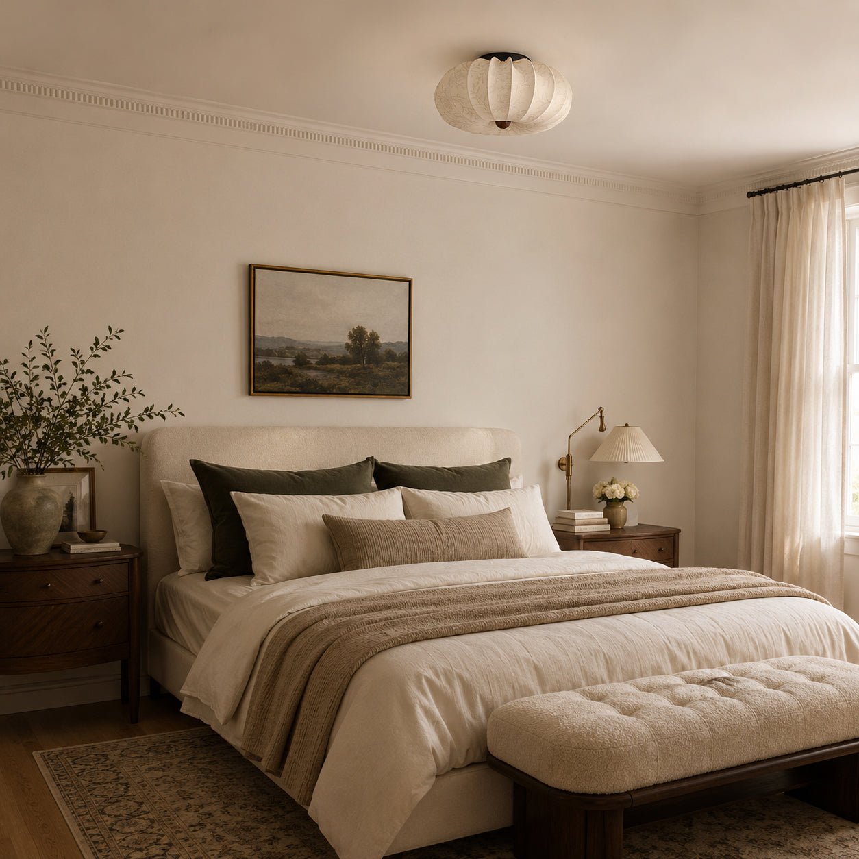 Calvrane Pleated Fabric Semi-Flush Ceiling Light