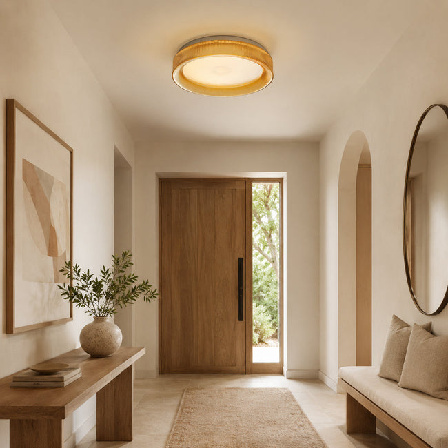 Calvrane Fluted Glass Drum Ceiling Light