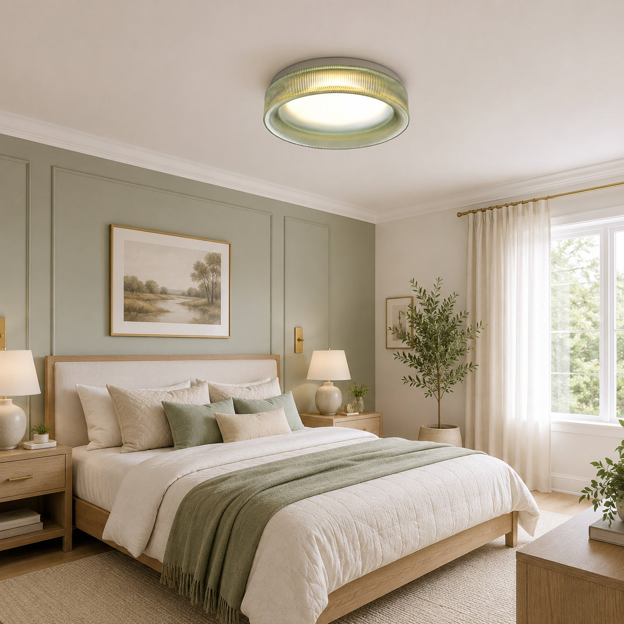 Calvrane Fluted Glass Drum Ceiling Light