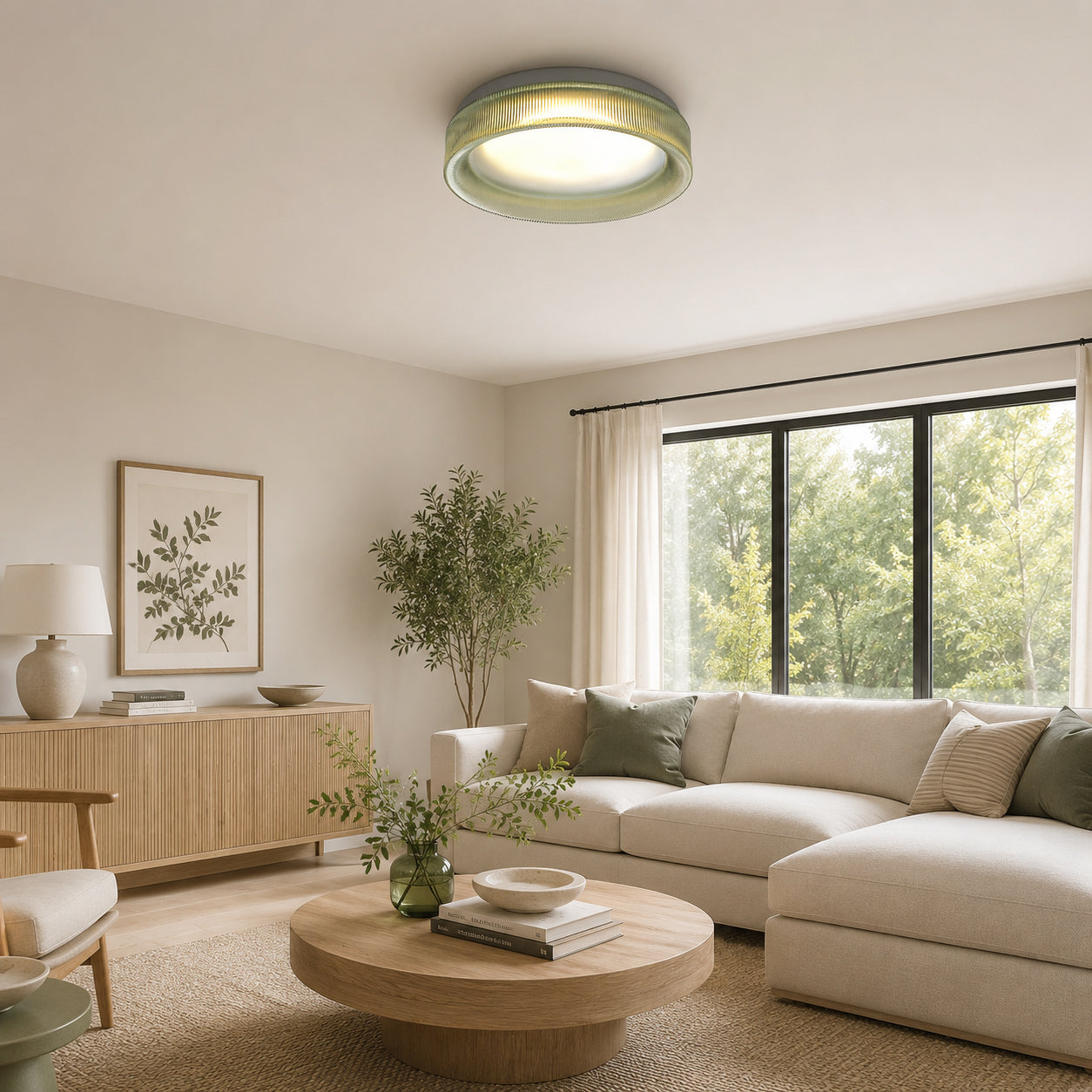 Calvrane Fluted Glass Drum Ceiling Light