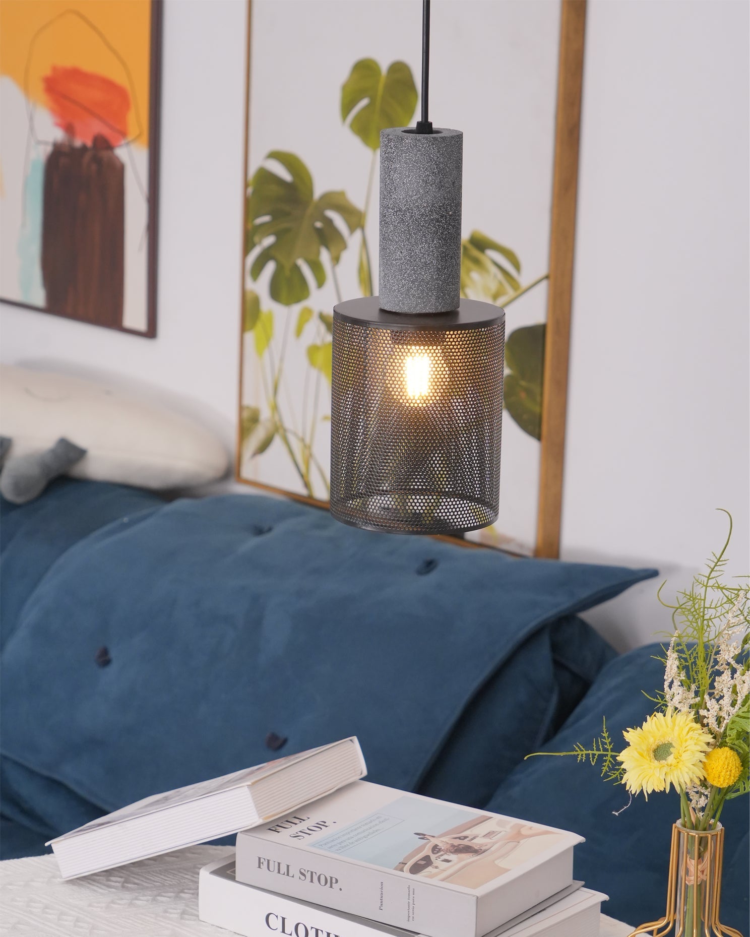 Minimalist Concrete Stone Cylinder Pendant Lamp