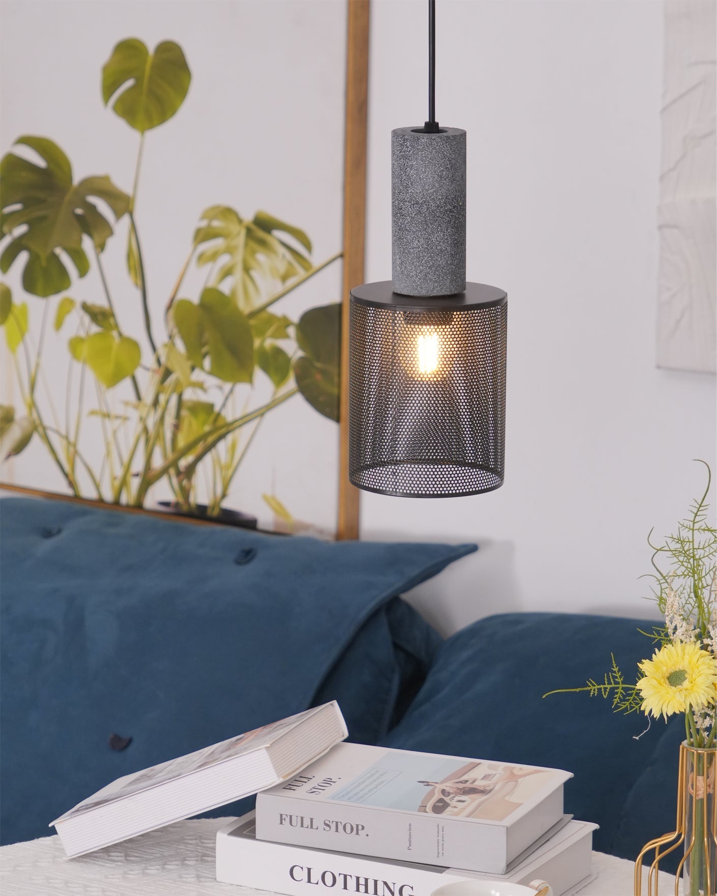 Minimalist Concrete Stone Cylinder Pendant Lamp