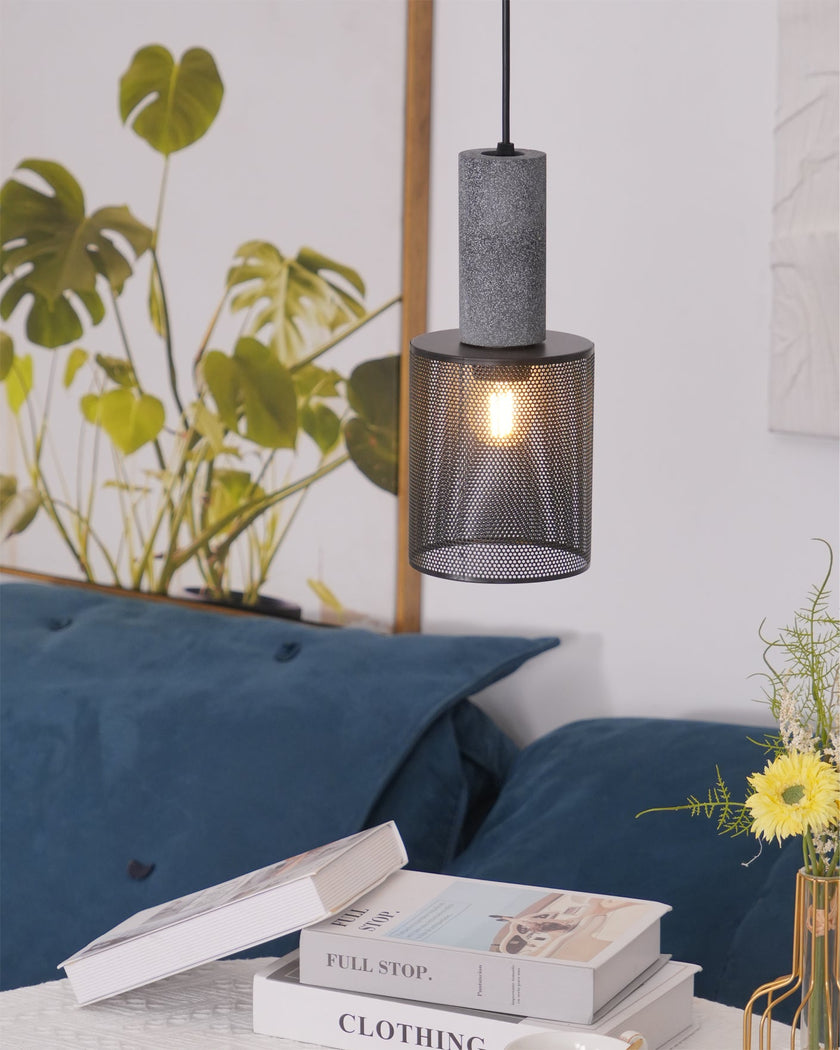 Minimalist Concrete Stone Cylinder Pendant Lamp