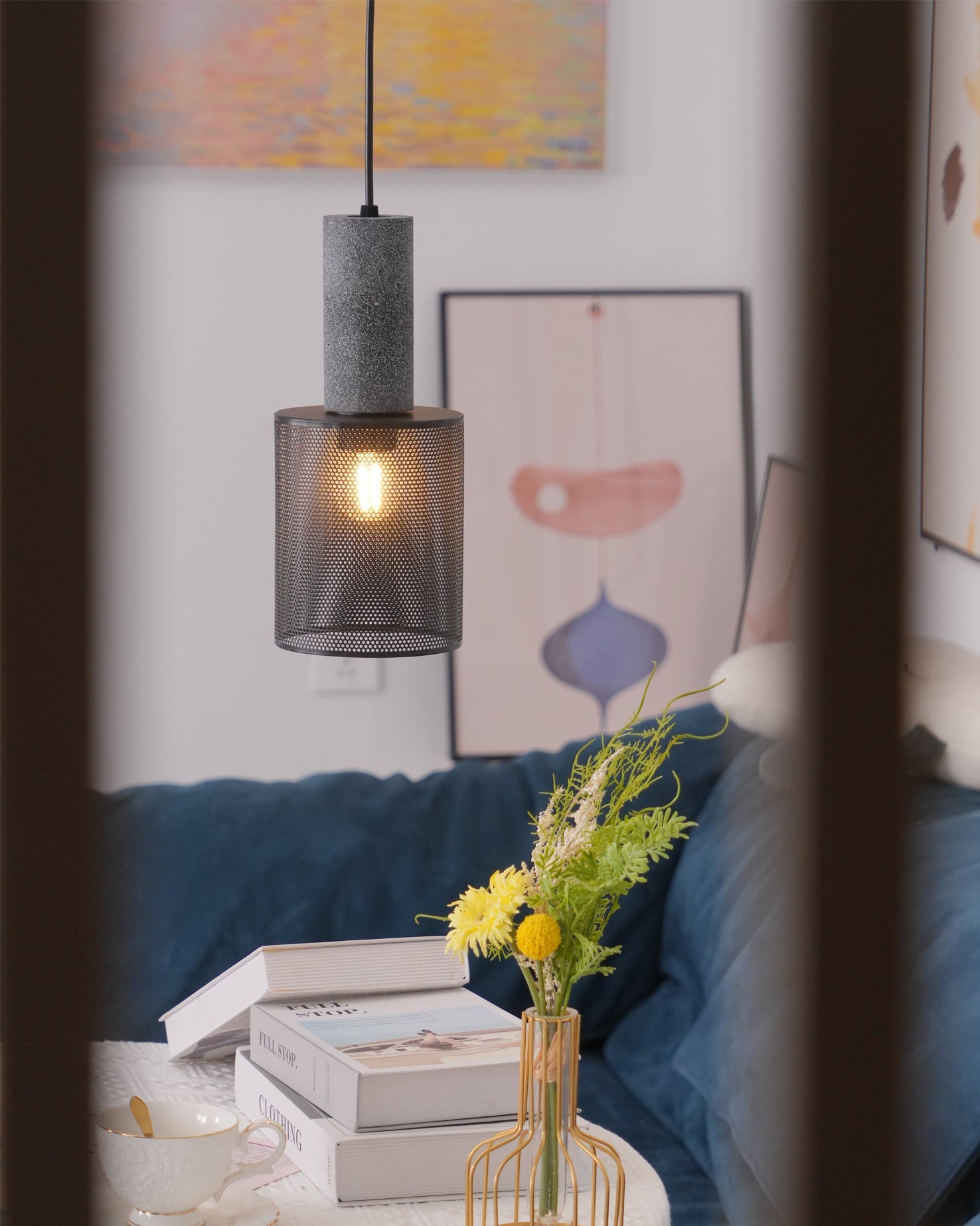 Minimalist Concrete Stone Cylinder Pendant Lamp