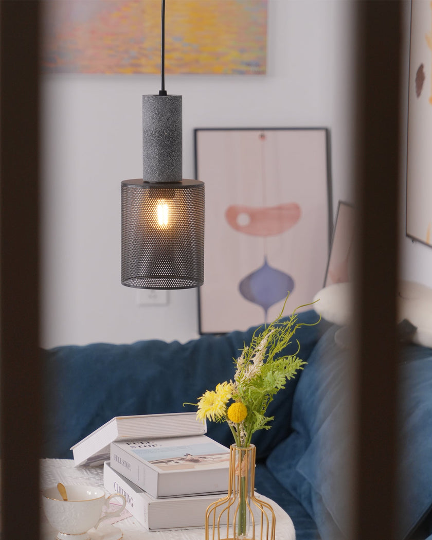 Minimalist Concrete Stone Cylinder Pendant Lamp