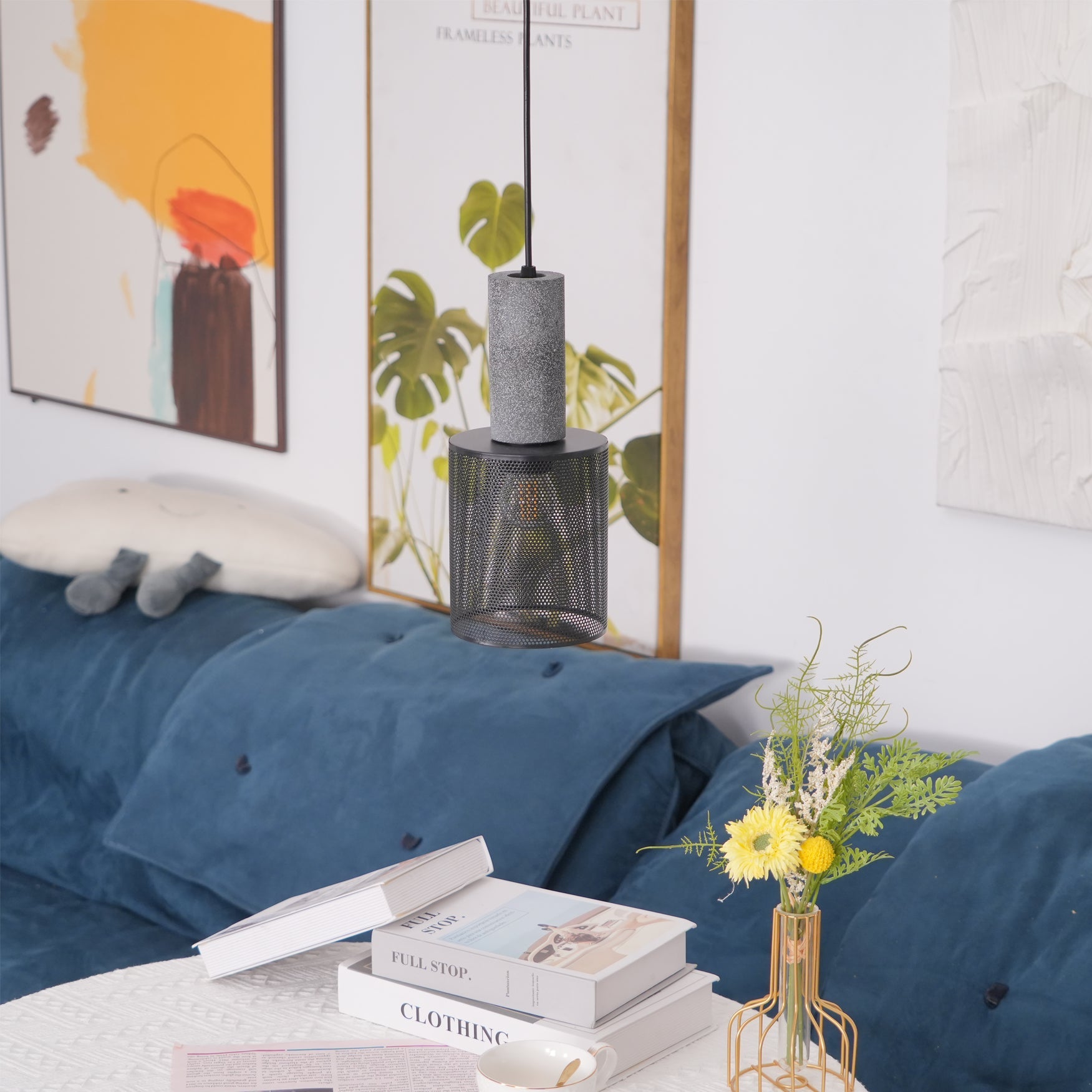 Minimalist Concrete Stone Cylinder Pendant Lamp