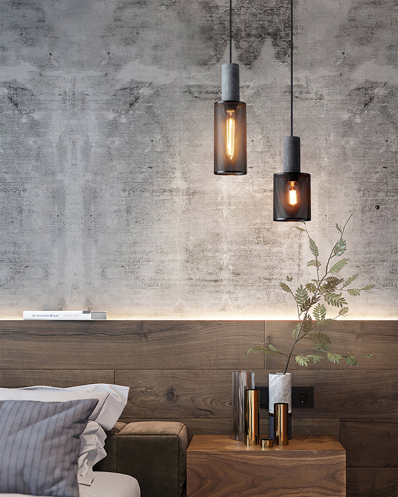 Minimalist Concrete Stone Cylinder Pendant Lamp