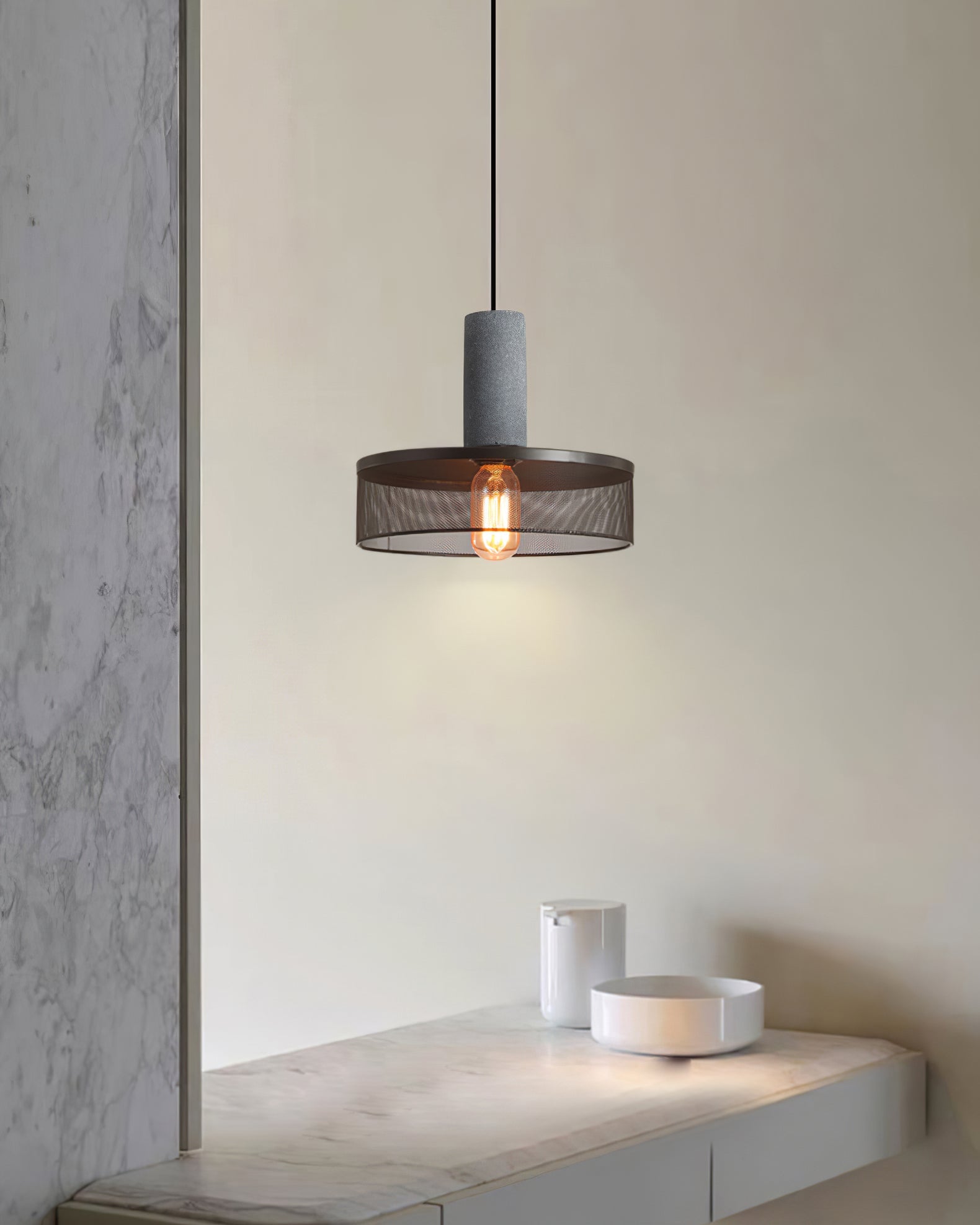 Minimalist Concrete Stone Cylinder Pendant Lamp