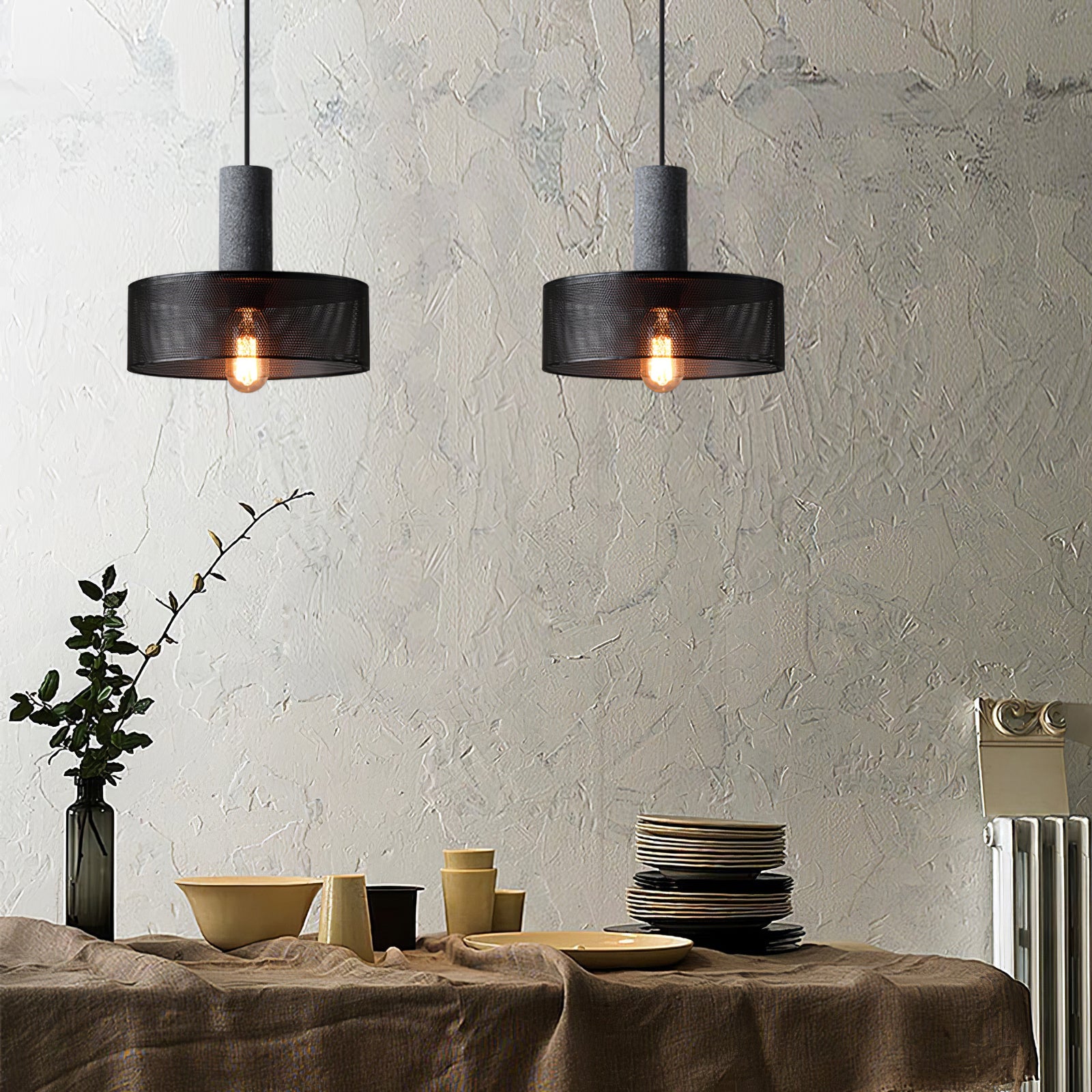 Minimalist Concrete Stone Cylinder Pendant Lamp