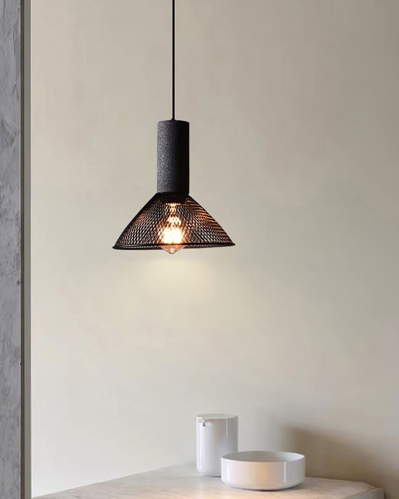 Minimalist Concrete Stone Cylinder Pendant Lamp
