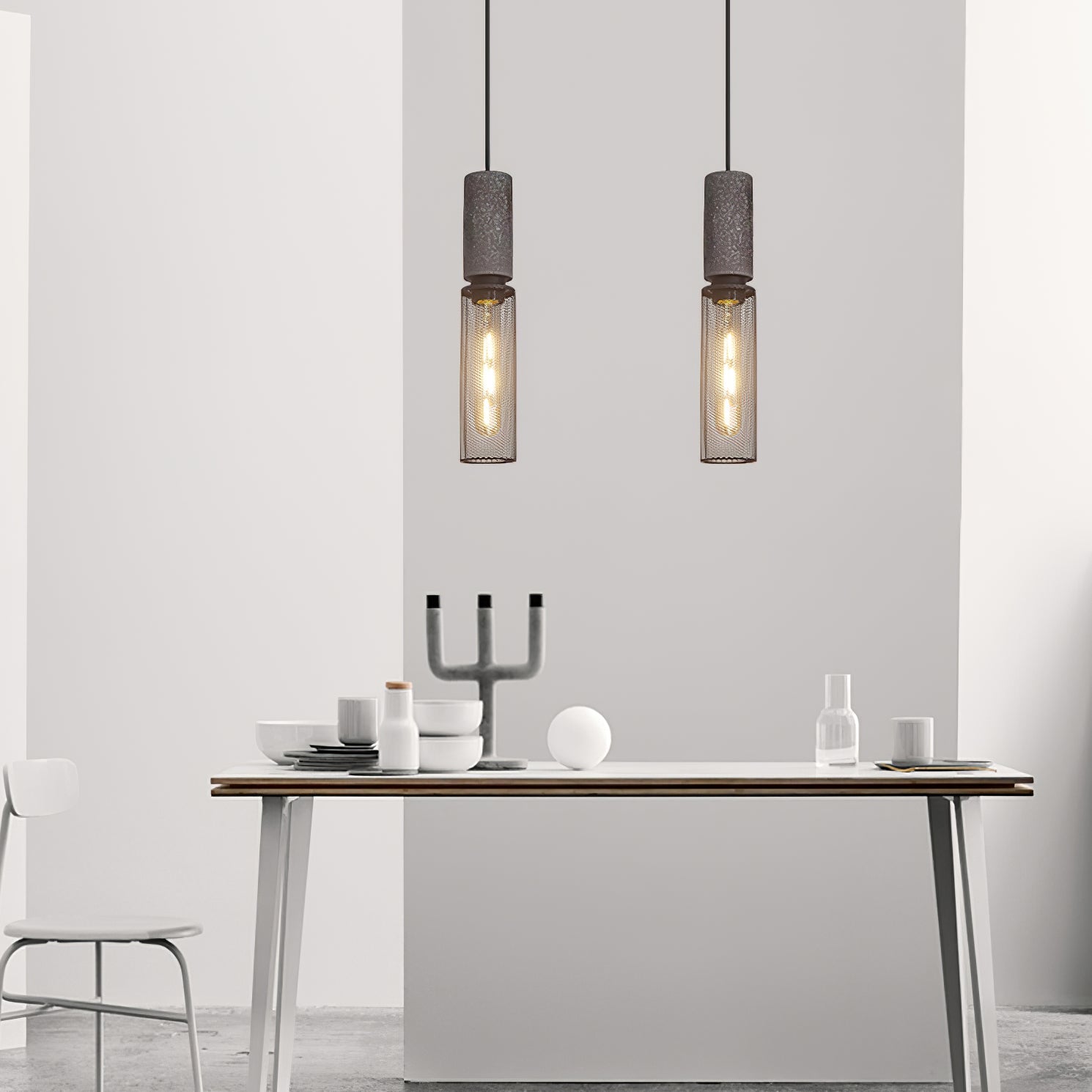 Minimalist Concrete Stone Cylinder Pendant Lamp