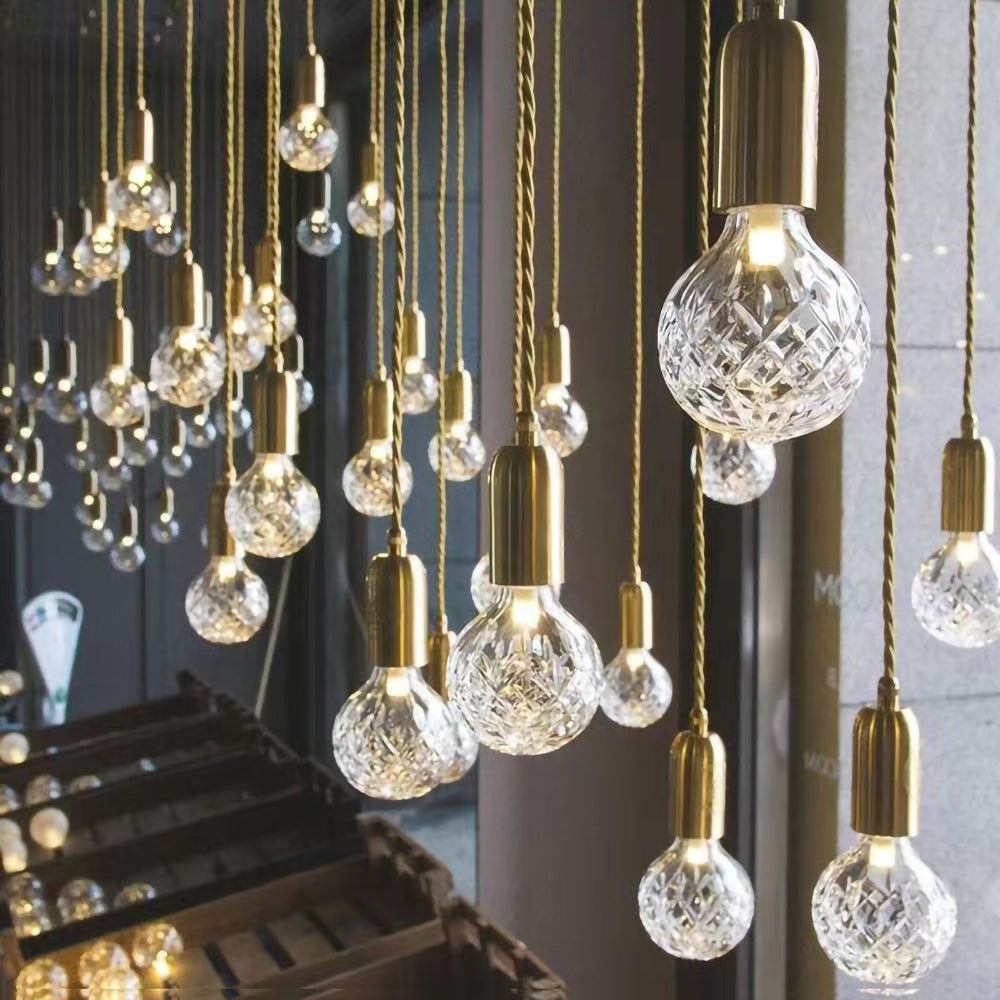 Cut Crystal Brass Bulb Pendant Light