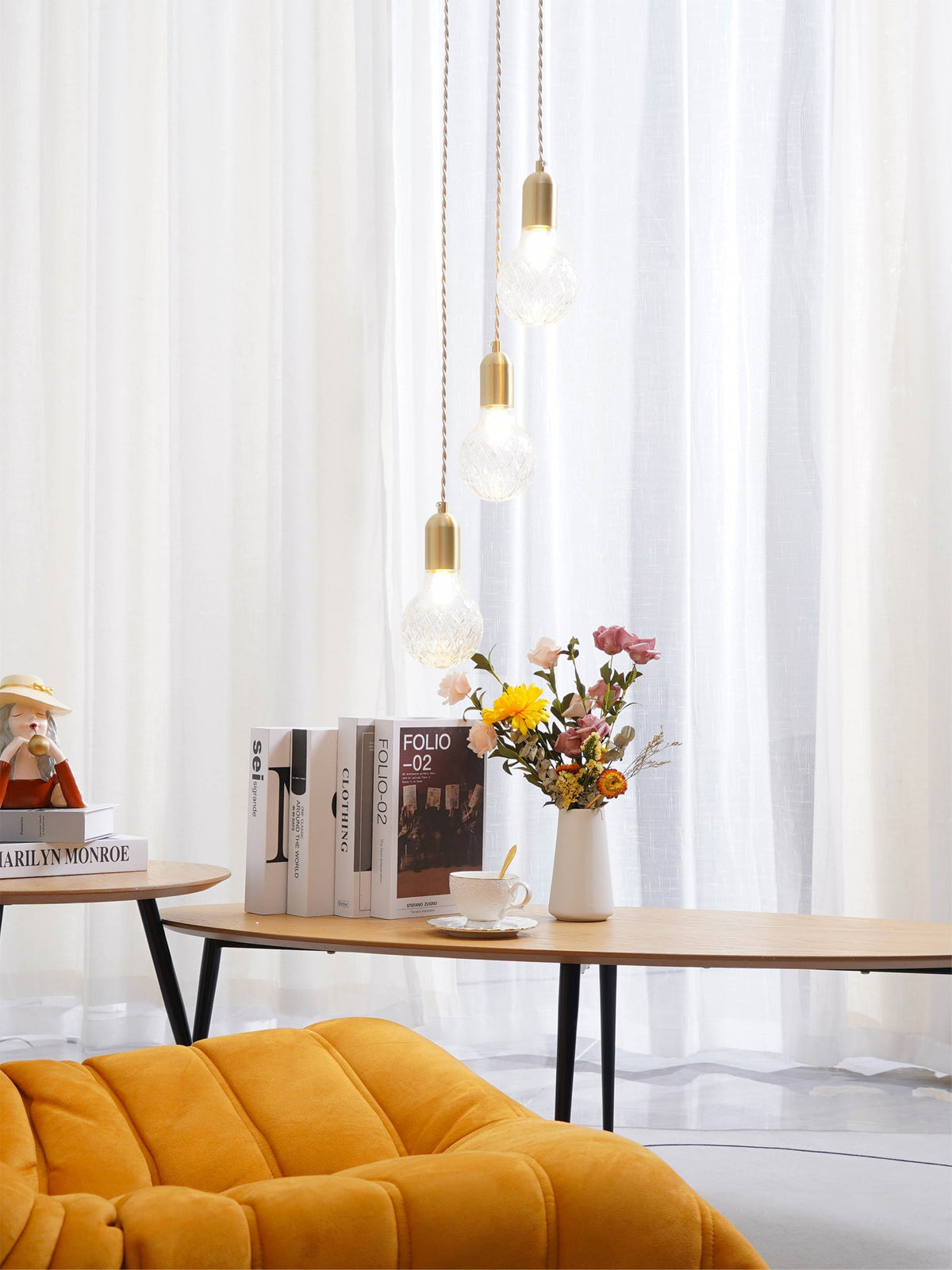 Cut Crystal Brass Bulb Pendant Light
